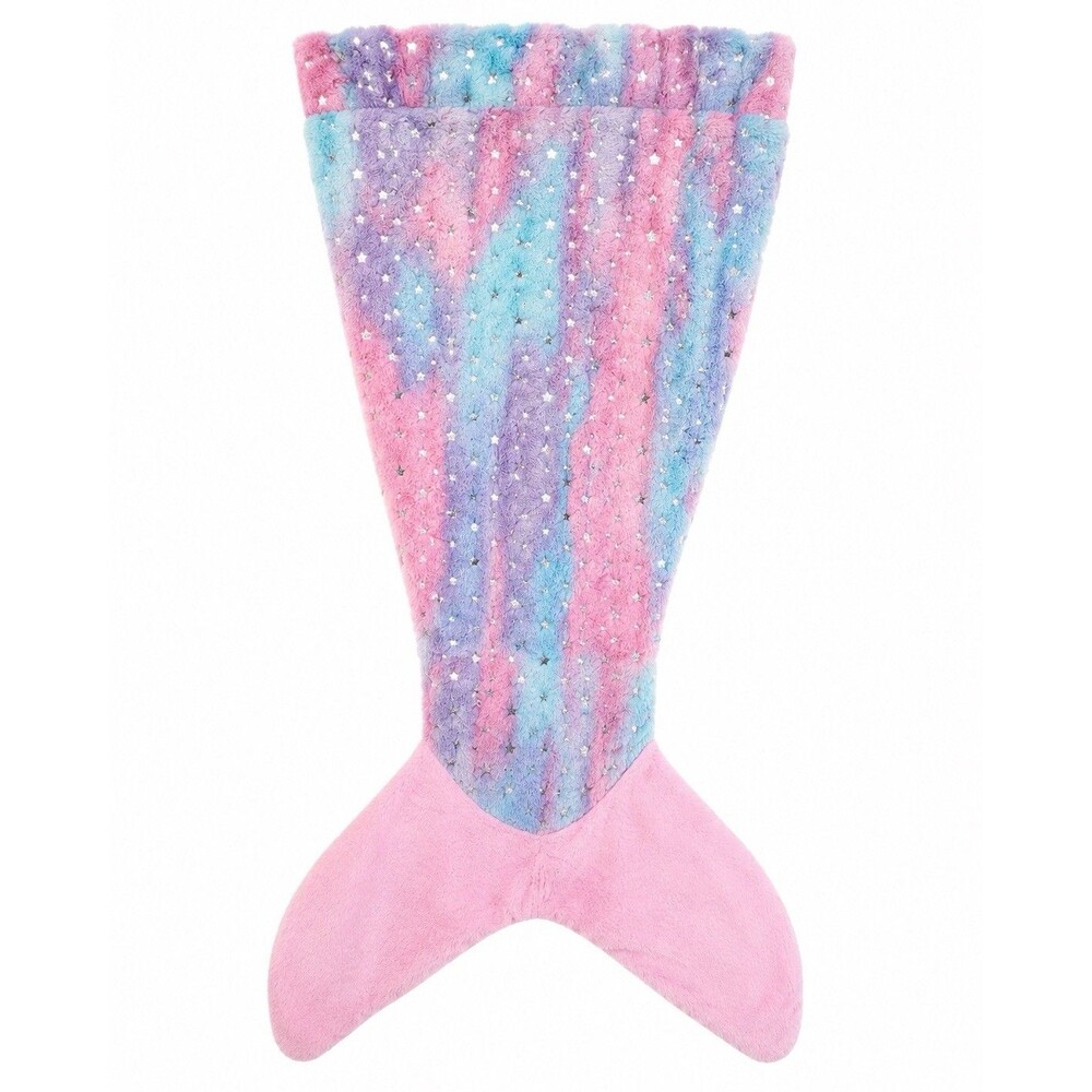 Novogratz Mermaid Tail Plush Throw Blanket Pink Blue Star Faux Fur Kids Cozy
